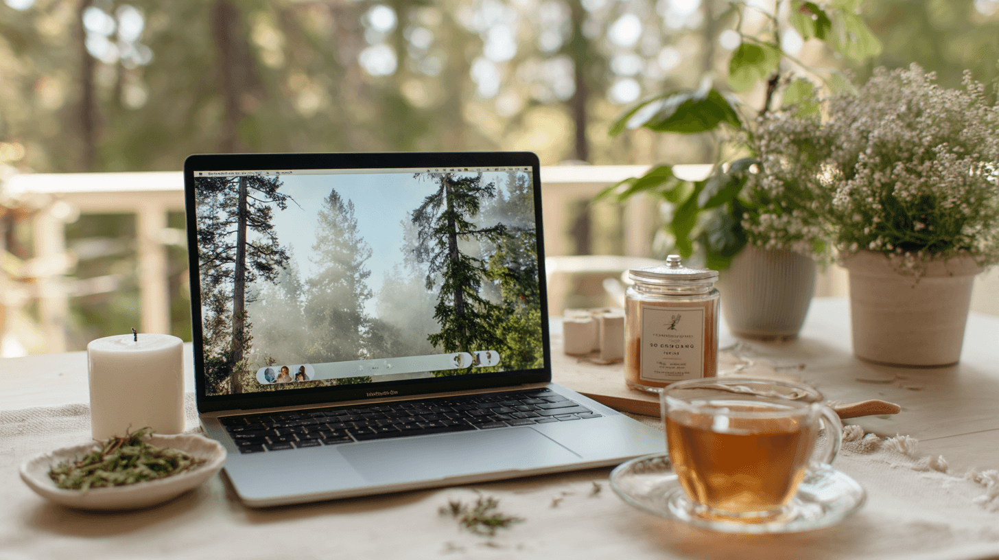 u9338853565_A_laptop_showing_a_webinar_with_a_wellness_coach__34a2d4db-40ca-4640-8d8e-da9298994300_1 Laptop showing a webinar featuring a wellness coach with a nature background on the screen.